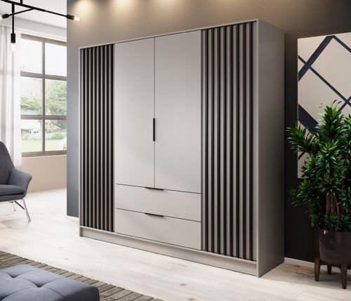 SZAFA GARDEROBA SOREN 4D KASZMIR 200CM OTWIERANA DUŻA PÓŁKI DRĄŻEK LAMELE na Arena.pl