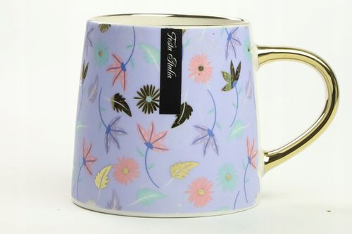 KUBEK PORCELANOWY DO KAWY HERBATY WZÓR KWIATY 400ML ZE ZŁOTYM UCHEM na Arena.pl