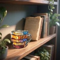 Malowany kubek na książki,3D Malowane książki Stos Szklany kubek do kawy,