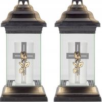 Znicz Lampion Kapliczka na grób BISPOL szklany wysokość 36cm z wkładem 48h