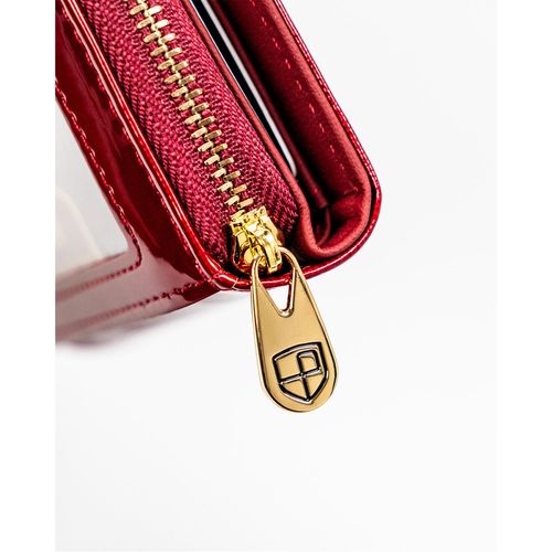 kompaktowy, czerwony portfel damski zamykany na zatrzask i suwak - peterson na Arena.pl