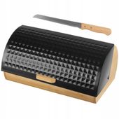 CHLEBAK JEDNOCZĘŚCIOWY DREWNIANY CZARNY METAL DREWNO + NÓŻ DO CHLEBA