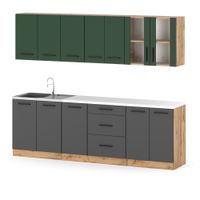 Kuchnia Nowoczesna Z Blatem Duża 2.6m Wotan Butelkowa Zieleń Szary Mat