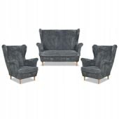 Zestaw wypoczynkowy uszak Bonito sofa fotele Family Meble szary sztruks