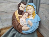 Płaskorzeźba drewniana ręcznie malowana obraz Święta Rodzina IV 25 UNIKAT