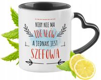 Dla Szefowej Kubek Czarny Z Uszkiem W Kształcie Serca Na Prezent