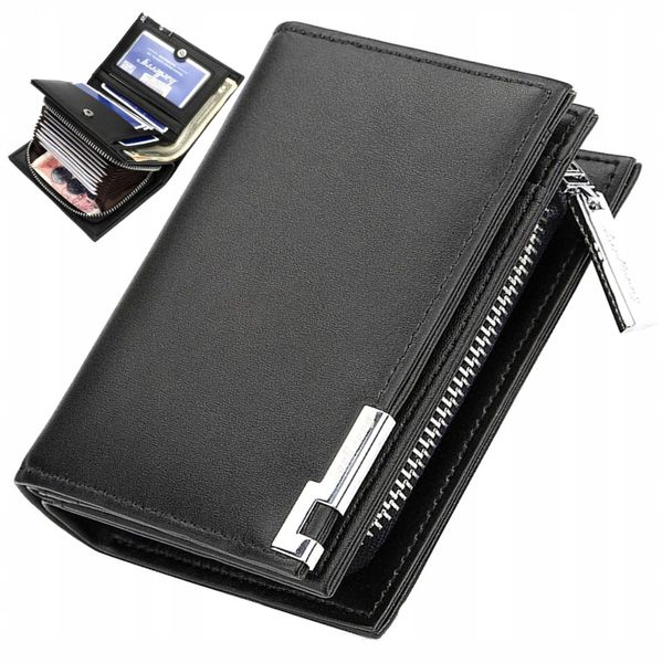 Męski Portfel Skórzany Czarny Skóra Elegancki Etui zdjęcie 3