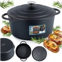 Garnek ŻELIWNY z pokrywką kociołek brytfanka brytfanna okrągła 26 cm 5L