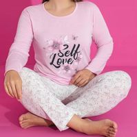 Damska piżama długa bawełniana długi rękaw długie spodnie XL plus size