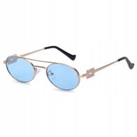 OKULARY OWALNE PRZECIWSŁONECZNE ZŁOTE Filtr Unisex UV400 + Etui