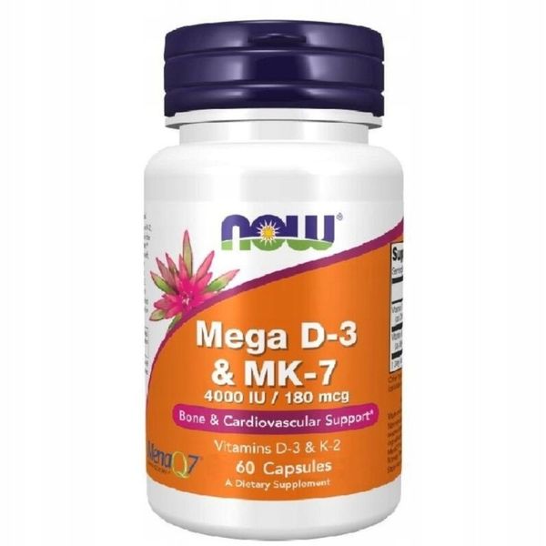 Now Foods Witamina D3 4000 IU & K2 MK-7 180 µg 60 kaps Mózg Serce Kości zdjęcie 1