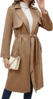 Długi Trencz Damski Elegancki Płaszcz Z Paskiem Khaki Jesienno Zimowy XXL