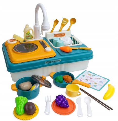 ZLEW ZLEWOZMYWAK kuchenka kuchnia dla dzieci palnik kran z wodą GARNKI 31el na Arena.pl