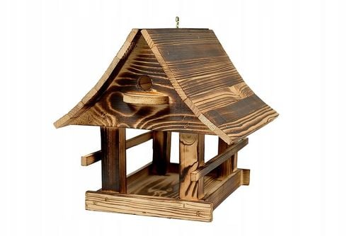 Drewniany KARMNIK XXL DLA PTAKÓW Solidny karmik opalane drewno na Arena.pl