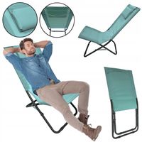 LEŻAK PLAŻOWY OGRODOWY KEMPINGOWY Z ZAGŁÓWKIEM SKŁADANY LILY NIEBIESKI