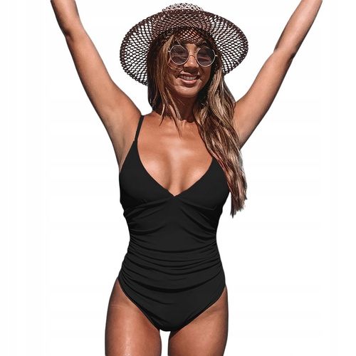 STRÓJ KĄPIELOWY JEDNOCZĘŚCIOWY KOSTIUM WYSZCZUPLAJĄCY DAMSKI CZARNY M 38 na Arena.pl