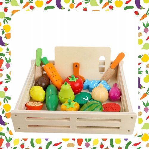 DREWNIANE WARZYWA OWOCE DO KROJENIA NA MAGNES DLA DZIECI ZESTAW XXL na Arena.pl