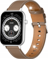 Smartwatch COLMI C28 Srebrny + brązowy skórzany pasek