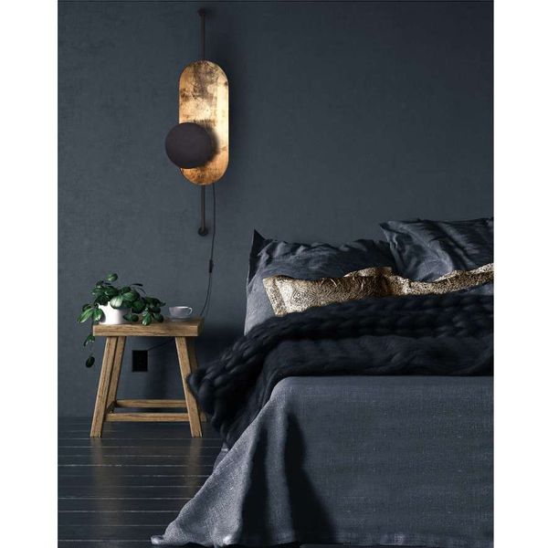 LAMPA ścienna WHEEL LUX 8430 Nowodvorski drewniana OPRAWA kinkiet dysk czarny złoty zdjęcie 1