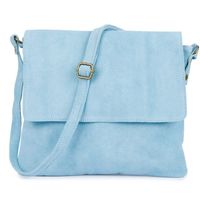 VERA PELLE torebka zamszowa listonoszka z klapą i paskiem V480 niebieska