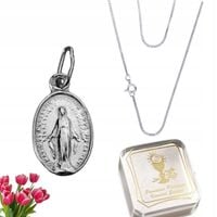 ŁAŃCUSZEK SREBRNY MEDALIK KOMUNIJNY + PUDEŁKO DO KOMUNI / NA CHRZEST