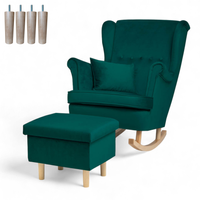 Turkusowy Fotel Bujany + Podnóżek ze schowkiem + Nogi + Poduszka