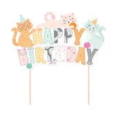 Topper na tort Happy Birthday Kotki