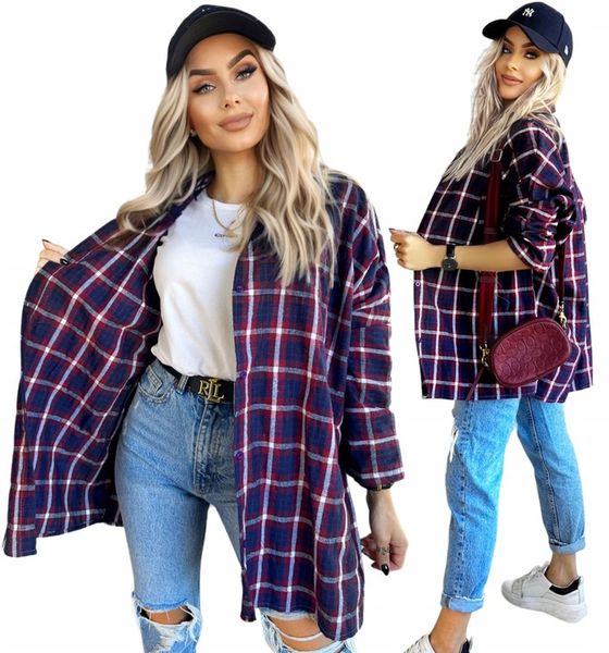 KOSZULA DAMSKA w kratę luźna zapinana na guziki zdjęcie 1