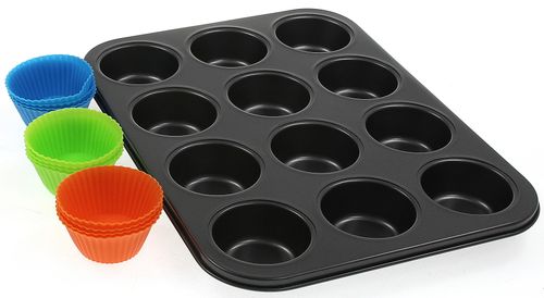 FORMA BLACHA MUFFINKI + 12 SILIKONOWE BABECZKI na Arena.pl