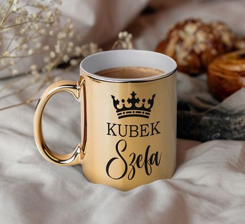 KUBEK ZŁOTY ELEGANCKI STYLOWY KUBEK SZEFA PREZENT na Arena.pl