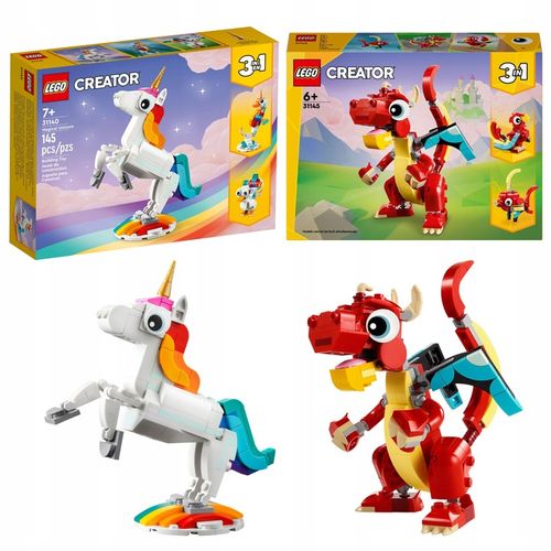 Lego Creator 3 w 1 Magiczny Jednorożec 31140 + Lego Czerwony Smok 31145 na Arena.pl