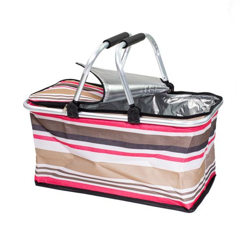 Kosz Piknikowy Termiczny Na Zakupy Duży 30 Litrów Składany Różowe Paski na Arena.pl