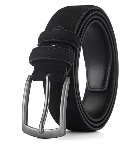Elegancki Pasek Męski Skórzany Spodni Zamszowy Czarny Metalowa Klamra na Arena.pl