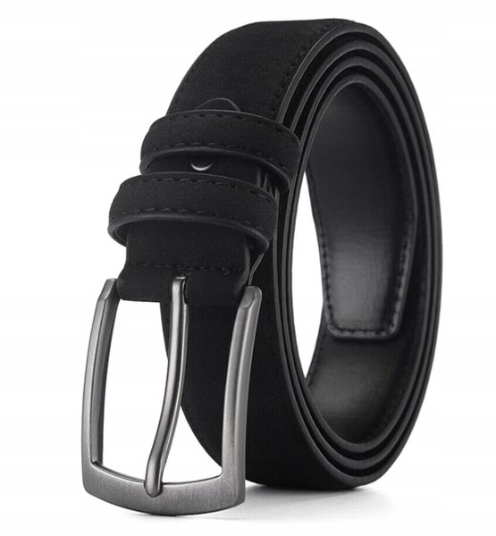 Elegancki Pasek Męski Skórzany Spodni Zamszowy Czarny Metalowa Klamra zdjęcie 5