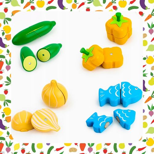 ZESTAW XXL DREWNIANE WARZYWA OWOCE DO KROJENIA NA MAGNES PREZENT DLA DZIECI na Arena.pl
