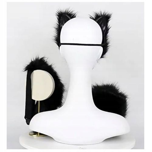 Sztuczne futro ogon lisa kot wilk przebranie karnawał zestaw pluszowa maska na Arena.pl