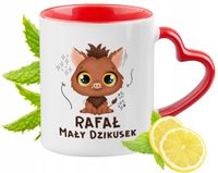 Kubek Czerwony Z Uszkiem W Kształcie Serca Dla Rafała Na Prezent
