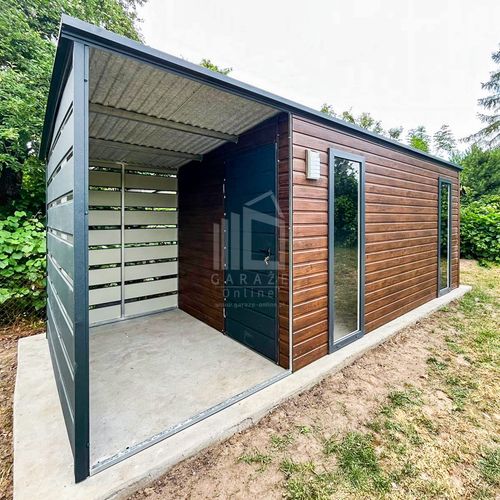 Schowek Domek Ogrodowy 4,5x2,5m + Wiata 1,5m Drzwi 2x Okno Dach spad  ID802 na Arena.pl