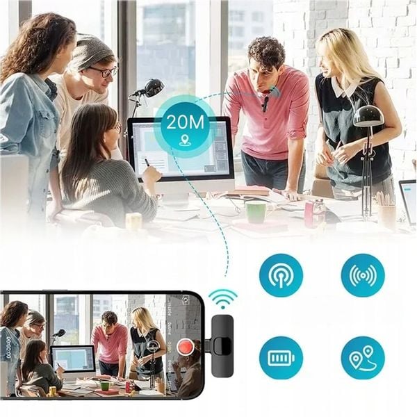 MIKROFON KRAWATOWY BEZPRZEWODOWY IPHONE BLUETOOTH USB C DO TELEFONU ANDROID zdjęcie 9