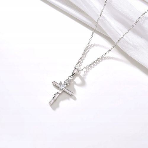 NASZYJNIK SREBRNY KRZYŻYK KRZYŻ ŁAŃCUSZEK DAMSKI KOMUNIA SREBRO PRÓBA 925 na Arena.pl