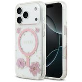 etui guess resin flowers glitter magsafe do iphone 17 pro różowy