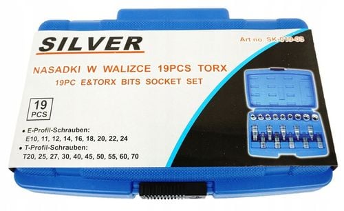 SILVER ZESTAW NASADEK TORX NASADKI KLUCZE NASADOWE E-TORX 1/2 19E SK-019-03 na Arena.pl