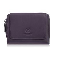 portfel damski skórzany fioletowy duży w orientacji poziomej z rfid