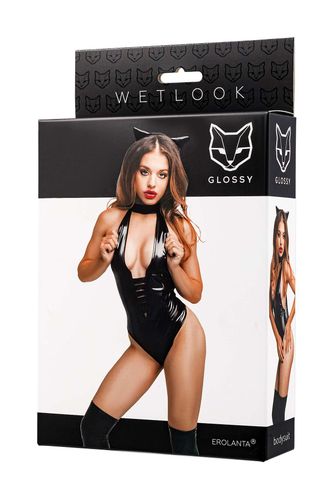 glossy kitti, bodysuit and cat ears, wetlook, black, m na Arena.pl