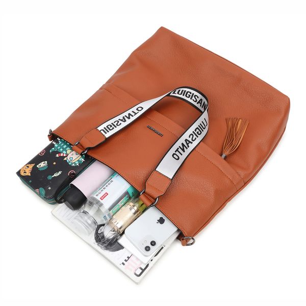 TOREBKA damska shopper eko skórzana z paskiem L043 camel zdjęcie 5