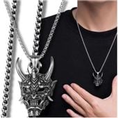 Naszyjnik z japońską maską demona stal chirurgiczna
