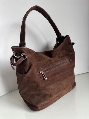 Torba Flora&Co torebka duża worek zamsz zamszowa eco brązowa czekoladowy na Arena.pl