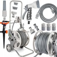 WÓZEK OGRODOWY + WĄŻ 50m 1/2" 4-WARSTWOWY PISTOLET ZRASZACZ ZŁĄCZKI ZESTAW