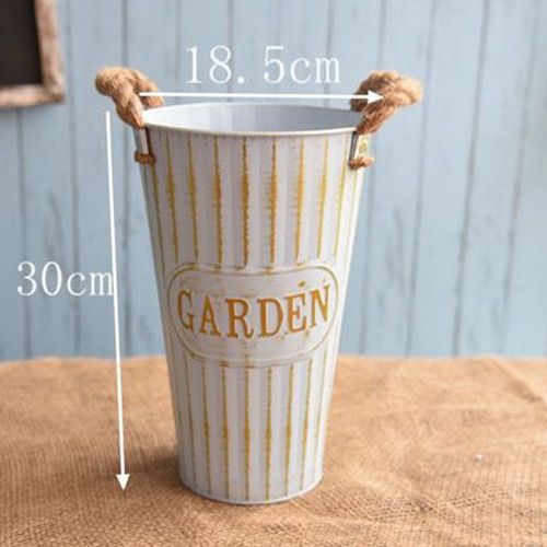 Vintage Doniczka doniczka -  Wiadro - METALOWA - Idealna Do Domu I Ogrodu Biały Extra Rozmiar na Arena.pl