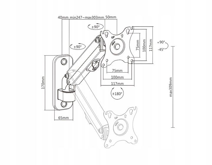 UCHWYT ŚCIENNY NA MONITOR POJEDYNCZY STANDARD VESA REGULOWANE RAMIĘ 17-27" zdjęcie 9